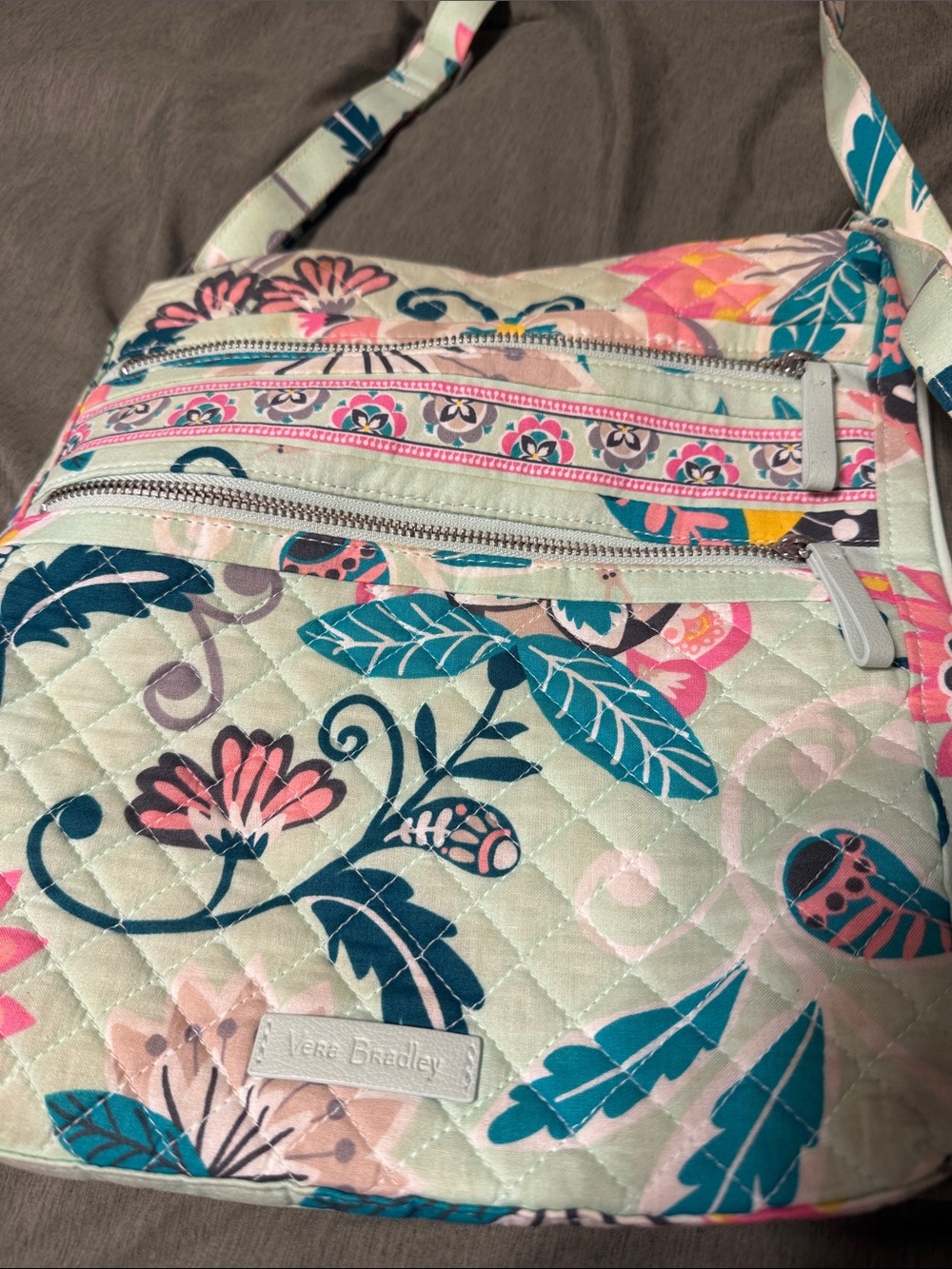 Vera Bradley Mint Floral Quilted Crossbody with Teal & Pink Accents